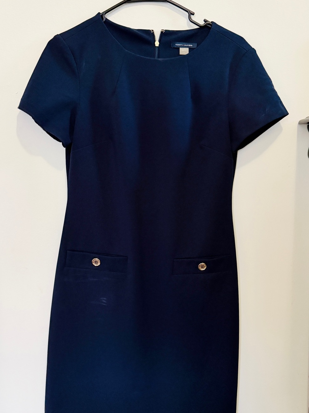 Tommy Hilfiger Dark Navy Short Sleeve Sheath Dress with Gold Buttons